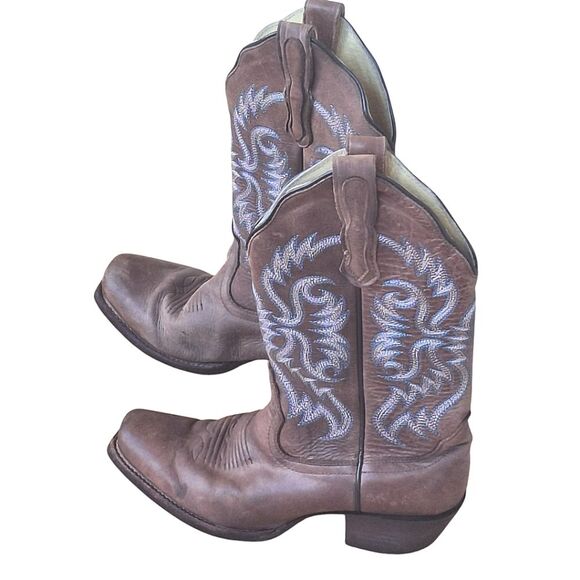 Women's Nocona Blue Bonnet Brown Western Boot 11" shaft Turquoise Stitching 6.5B - Picture 13 of 16